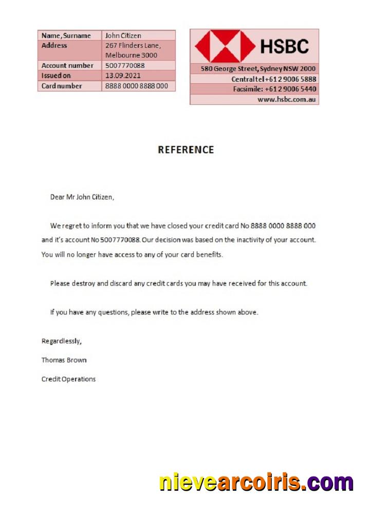 Australia HSBC closure reference